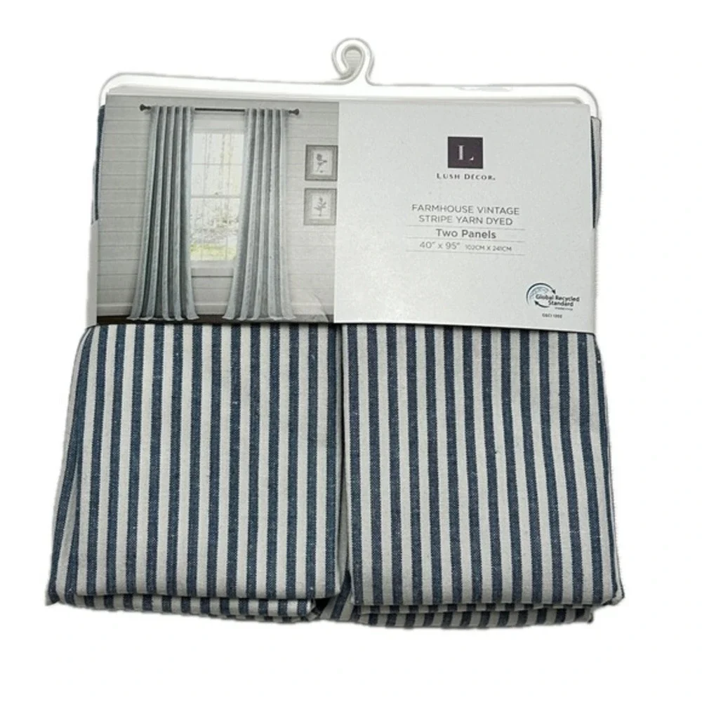 Lush Decor Farmhouse Vintage‎ Stripe Yarn Dyed Curtains 40x95 Two Panels Cotton